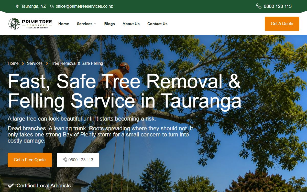 Prime Tree Services - Service page - tree felling and removal