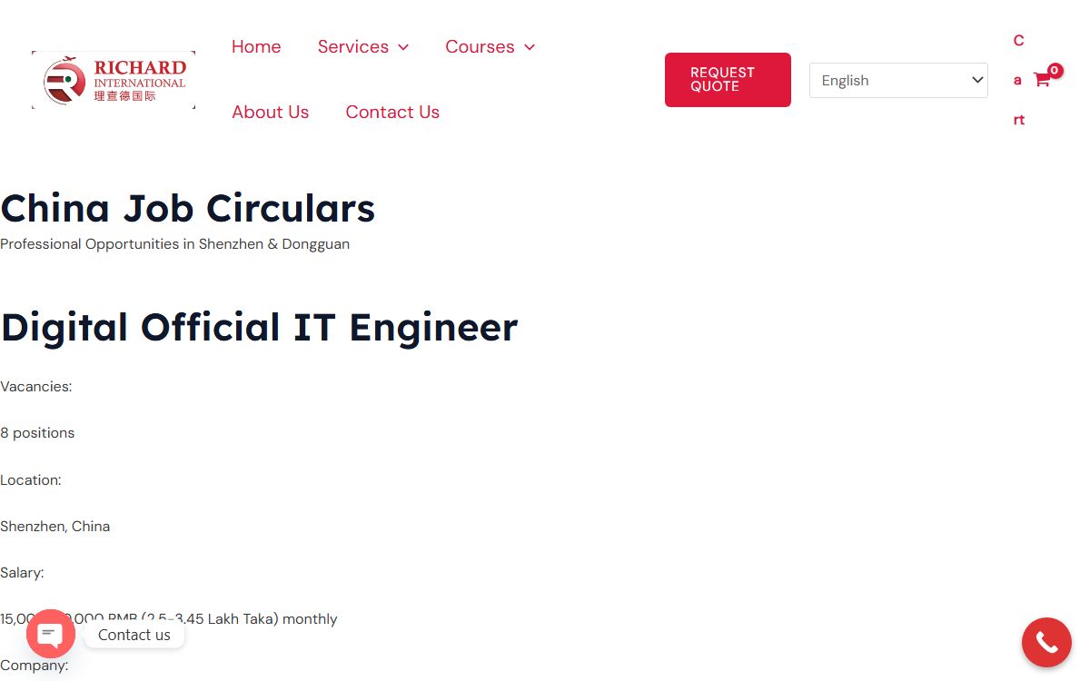 Richard International - China job circulars